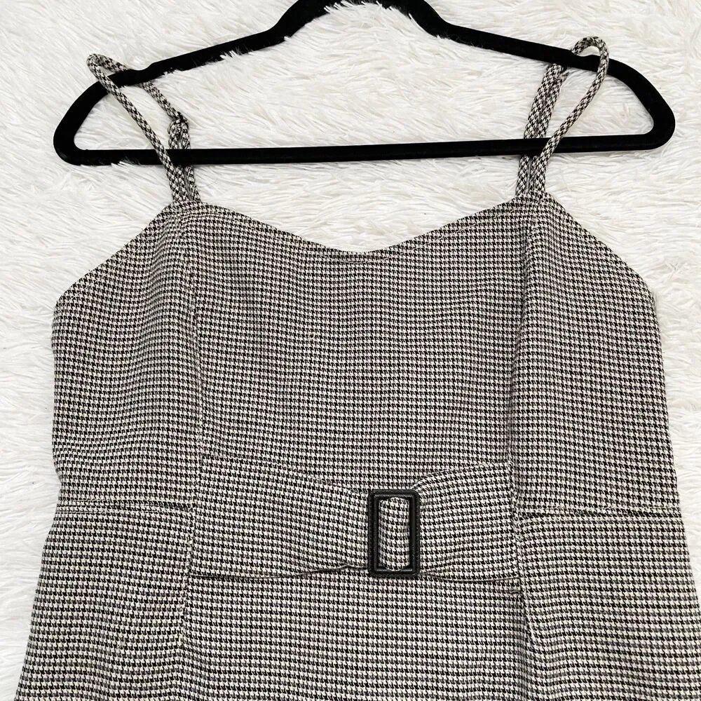 Women Free People My Girl Houndstooth Mini Dress in Medium Gray Size 12
